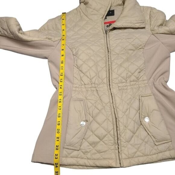 Giacca tan quilted puffer coat with elastic side panel and cinch waist small - Picture 12 of 14